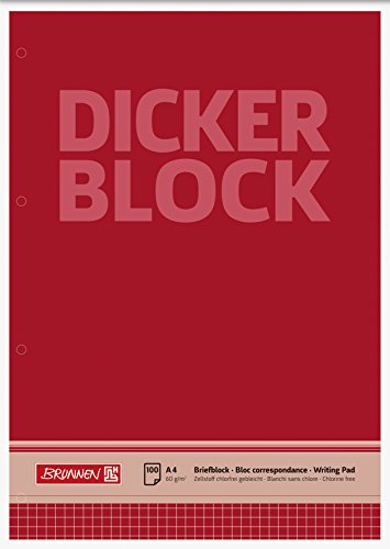 Brunnen 1052788 Briefblock / Schreibblock / Der dicke Block (A4, kariert, 100 Blatt, 60g/m², 4-fach gelocht) von BRUNNEN
