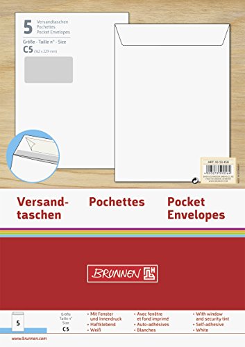 Brunnen 1053450 Versandtasche, C5, 5 Stück, 162 x 229 mm von BRUNNEN