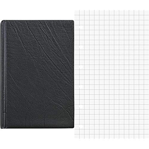 Brunnen 106501090 Ringbuch (A7, 6 Ringe, Kunststoff-Einband, inkl. 50 Blatt (liniert), A-Z Register) schwarz & 106600201 Ringbucheinlagen (7,4 x 12,8 cm, kariert, 50 Blatt, 70 g/m²) von Brunnen