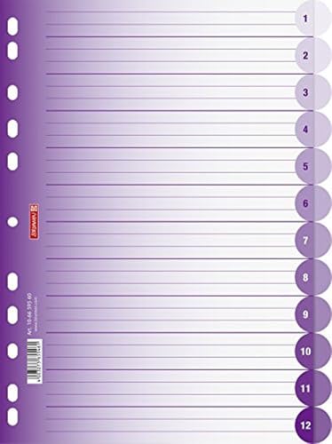 Brunnen 106659560 Ringbuchregister Colour Code (für Ordner und Ringbücher, aus PP, für A4, 12 Tabs) violett / purple von BRUNNEN
