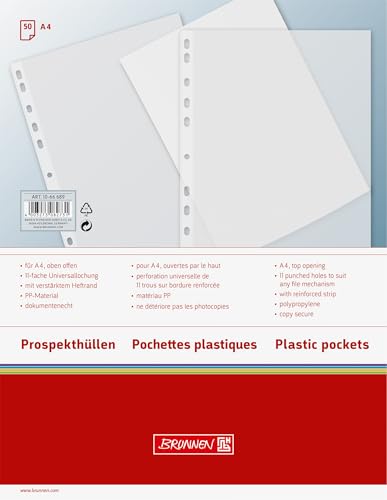 Brunnen 1066689 Prospekthülle / Klarsichthüllen mit Lochung (11-fach, A4, PP-Folie, transparent, 50 Hüllen) von BRUNNEN
