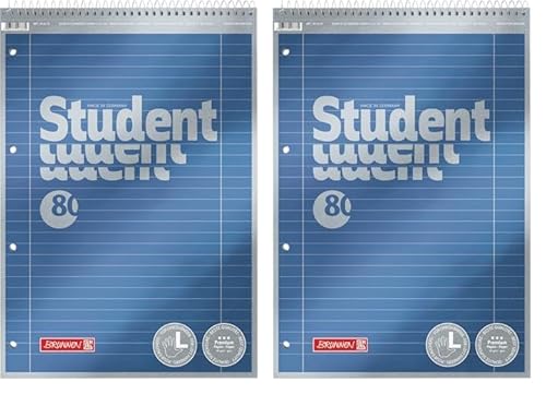 Brunnen 1067111 Notizblock/Collegeblock Student Premium Linkshänder (Veredeltes Deckblatt mit Metallic-Effekt, A4, liniert Lineatur 27, 90 g/m², 80 Blatt mit Kopfspirale (Packung mit 2) von BRUNNEN