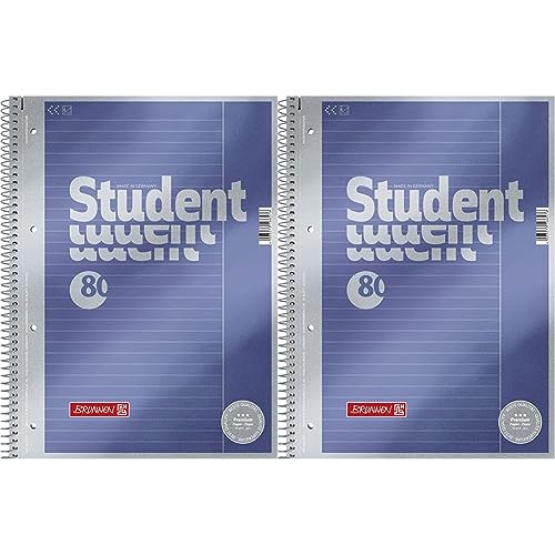 Brunnen 1067125 Notizblock/Collegeblock Student Premium (Veredeltes DeckBlatt mit Metallic-Effekt, A4, liniert Lineatur 25, 90 g/m², 80 Blatt) (Packung mit 2) von BRUNNEN