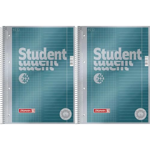 Brunnen 1067174 Notizblock/Collegeblock Student Premium Duo (Veredeltes Deckblatt mit Metallic-Effekt, A4, Lineatur 27 + 28, 90 g/m², 40 Blatt liniert, 40 Blatt kariert) (Packung mit 2) von BRUNNEN
