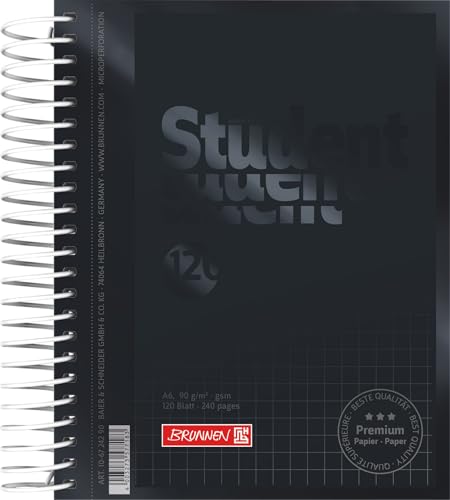 BRUNNEN Collegeblock Premium Student Colour Code | A6, kariert, 120 Blatt, onyx von BRUNNEN