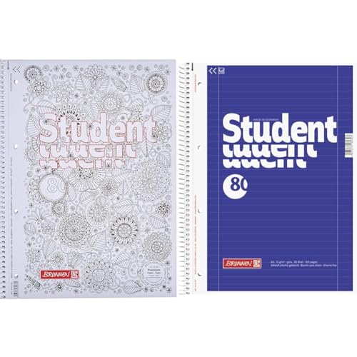 Brunnen 1067427 Notizblock/Collegeblock Student Zenart (A4, kariert Lineatur 28, 90 g/m², 80 Blatt) & 1067927 Notizblock/Collegeblock Student (A4, liniert, Lineatur 27, 70 g/m², 80 Blatt) von BRUNNEN