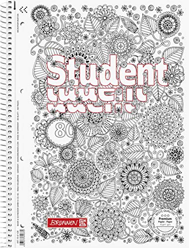 Brunnen 1067427 Notizblock/Collegeblock Student Zenart (A4, kariert Lineatur 28, 90 g/m², 80 Blatt), 5er SET von BRUNNEN
