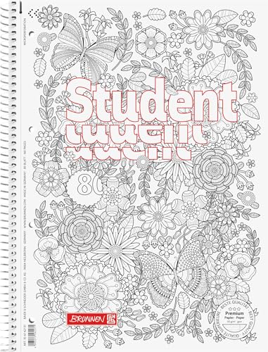 BRUNNEN Collegeblock Premium Student „Schmetterling“ ZENart | A4, Lineatur 27, 80 Blatt, weiß von BRUNNEN