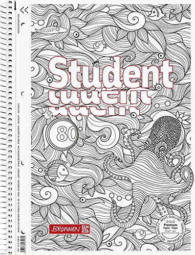 Brunnen 106742801 Notizblock/Collegeblock Student Zenart Motiv Krake, A4, kariert Lineatur 28, 90 g/m², 80 Blatt (5, A4, kariert) von BRUNNEN