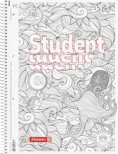 BRUNNEN Collegeblock Premium Student „Krake“ ZENart | A4, Lineatur 28, 80 Blatt, weiß von BRUNNEN