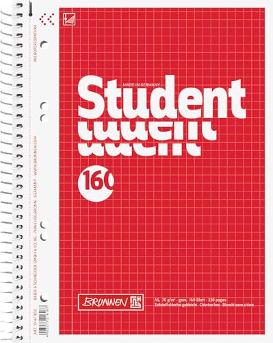 BRUNNEN Collegeblock Student | A5, Lineatur 5, 160 Blatt, rot von BRUNNEN