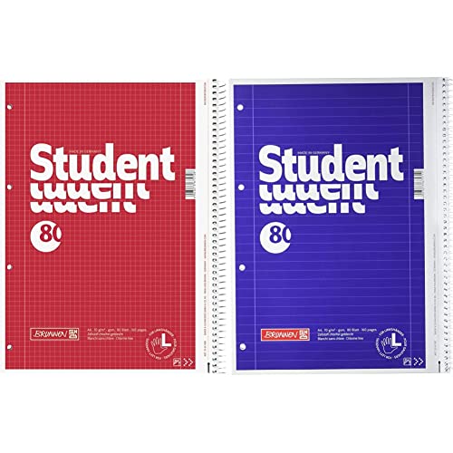 Brunnen 1067908 Notizblock/Collegeblock Student (A4, 70 g/m², 80 Blatt) & 1067907 Notizblock/Collegeblock Student (für Linkshänder, A4, liniert, Lineatur 27, 70 g/m², 80 Blatt mit Spirale rechts) von BRUNNEN