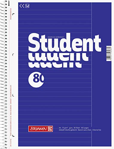 Brunnen 1067925 Notizblock / Collegeblock Student (A4, liniert, Lineatur 25, 70 g/m², 80 Blatt) 5 Stück von BRUNNEN