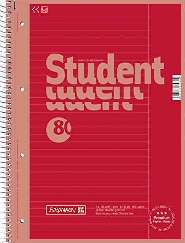 Brunnen 1067925123 Notizblock / Collegeblock Student Colour Code (A4 liniert, Lineatur 25, 90 g/m², 80 Blatt) rot von Brunnen