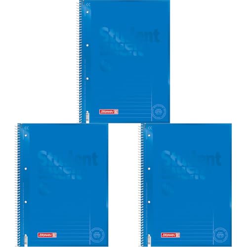 Brunnen 1067925133 Notizblock/Collegeblock Student Colour Code (A4 liniert, Lineatur 25, 90 g/m², 80 Blatt) blau (Packung mit 3) von BRUNNEN