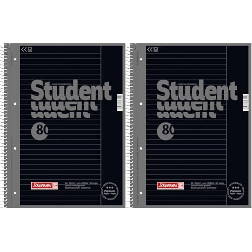 Brunnen 1067925190 Notizblock/Collegeblock Student Colour Code (A4 liniert, Lineatur 25 90 g/m², 80 Blatt) schwarz (Packung mit 2) von BRUNNEN
