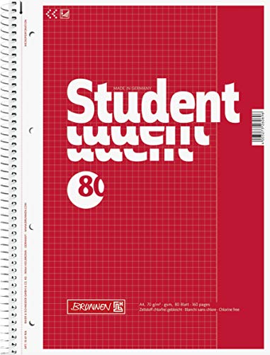 Brunnen 1067926 Notizblock / Collegeblock Student (A4, kariert, Lineatur 26, 70 g/m², 80 Blatt) 5 Stück von BRUNNEN