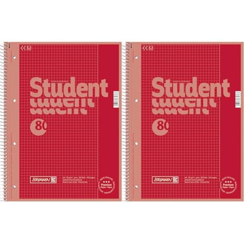 Brunnen 1067926123 Notizblock/Collegeblock Student Colour Code (A4 kariert, Lineatur 26, 90 g/m², 80 Blatt) rot (Packung mit 2) von BRUNNEN