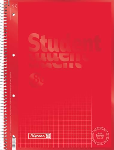 Brunnen 1067926123 Notizblock / Collegeblock Student Colour Code (A4 kariert, Lineatur 26, 90 g/m², 80 Blatt) rot von Brunnen