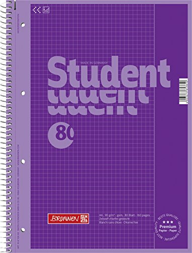 Brunnen 1067926160 Notizblock / Collegeblock Student Colour Code (A4 kariert, Lineatur 26, 90 g/m², 80 Blatt) violett von Brunnen