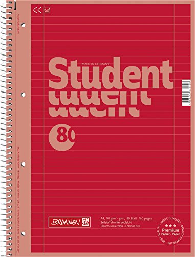 Brunnen 1067927123 Notizblock / Collegeblock Student Colour Code (A4 liniert, Lineatur 27, 90 g/m², 80 Blatt) rot von Brunnen