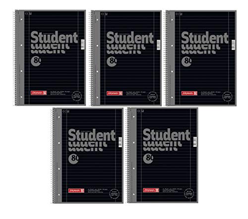 BRUNNEN 1067927126 Schüler-Farbcode-Notizblock, A4, liniert, Lineatur 27, 90 g/m², 80 Blatt, 5er Pack, onyx schwarz von BRUNNEN