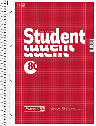 Brunnen 1067928 Notizblock / Collegeblock Student (A4, kariert, Lineatur 28, 70 g/m², 80 Blatt) 5 Stück von BRUNNEN