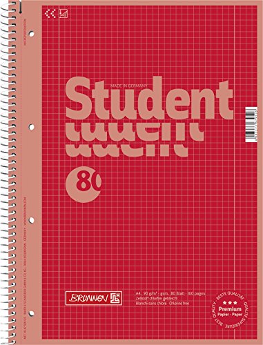Brunnen 1067928123 Notizblock / Collegeblock Student Colour Code (A4 kariert, Lineatur 28, 90 g/m², 80 Blatt) rot von Brunnen