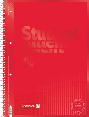 Brunnen 1067928123 Notizblock / Collegeblock Student Colour Code (A4 kariert, Lineatur 28, 90 g/m², 80 Blatt) rot von Brunnen