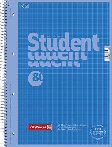 Brunnen 1067928133 Notizblock/Collegeblock Student Colour Code (A4 kariert, Lineatur 28, 90 g/m², 80 Blatt) Blau von BRUNNEN