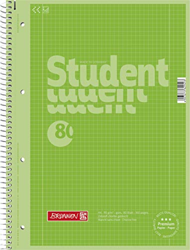Brunnen 1067928152 Notizblock/Collegeblock Student Colour Code (A4 kariert, Lineatur 28, 90 g/m², 80 Blatt) Grün von BRUNNEN