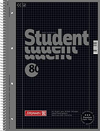Brunnen 1067928190 Notizblock / Collegeblock Student Colour Code (A4 kariert, Lineatur 28, 90 g/m², 80 Blatt) schwarz von Brunnen
