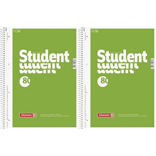 Brunnen 1067940 Notizblock/Collegeblock Student (A4, unliniert 70 g/m², 80 Blatt) (Packung mit 2) von BRUNNEN