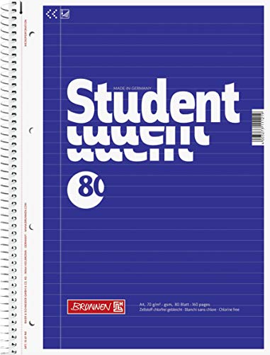 Brunnen 1067941 Notizblock / Collegeblock Student (A4, liniert, 70 g/m², 80 Blatt) 5 Stück von BRUNNEN