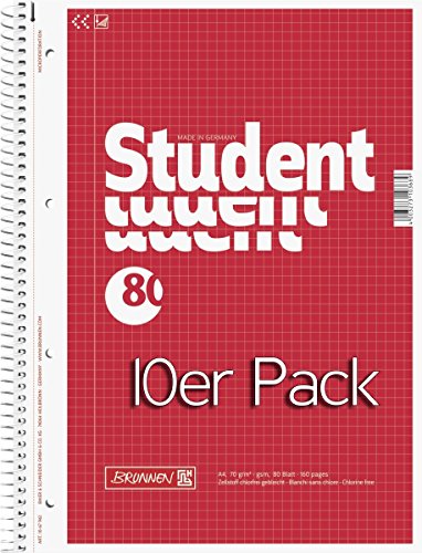Brunnen 1067942 Notizblock / Collegeblock Student (A4, kariert, 70 g/m², 80 Blatt) 10er Pack von BRUNNEN