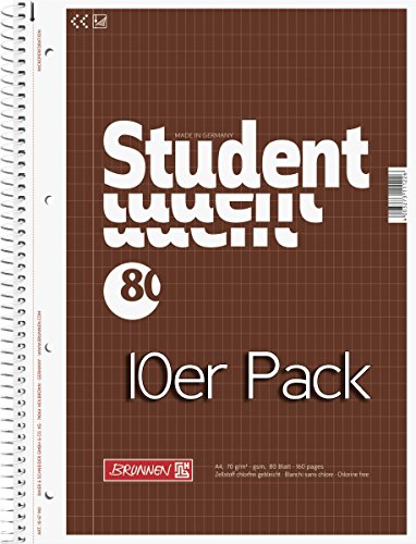 Brunnen 1067943 Notizblock / Collegeblock Student (A4, rautiert 70 g/m² 80 Blatt) 10er Pack von BRUNNEN