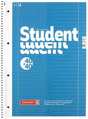 Brunnen 1067974 Notizblock / Collegeblock Student Duo (A4 liniert (Lineatur 27, Lineatur 28) 70 g/m² 40 Blatt liniert, 40 Blatt kariert) 5 Stück von BRUNNEN