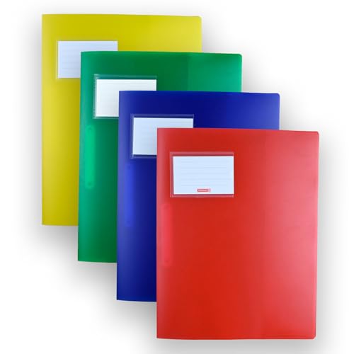Brunnen | 4 Schnellhefter FACT!pp (A4, aus transluzentem PP, mit Namensschild, mit Einstecktasche innen, robustes Material, 4 Farben- rot, gelb, grün, blau) von BRUNNEN
