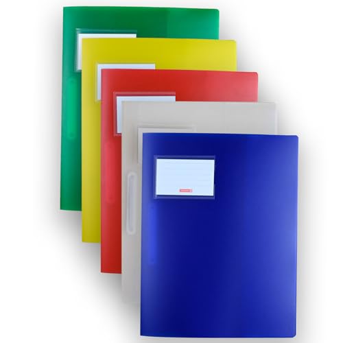 Brunnen | 5 Schnellhefter FACT!pp (A4, transluzent, mit Namensschild, Einstecktasche, 5 Farben, Dokumentenmappe, Schulsachen, Fächermappe, Hefter, Organisator) von BRUNNEN