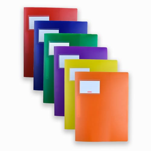 Brunnen | stabile Plastik Schnellhefter FACT!pp 6er Set für Format A4, aus transluzentem PP, mit Namensschild, mit Einstecktasche innen, rot, orange, gelb, grün, blau, und lila (6 Farben) von BRUNNEN