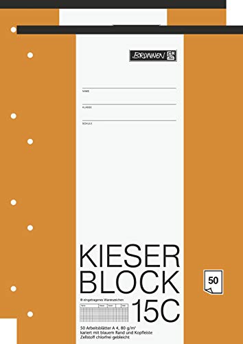 Brunnen Arbeitsblock Kieser Lin 15 A4/50 chlorfrei 5 mm Kariert (2, 15C (Kariert)) von BRUNNEN