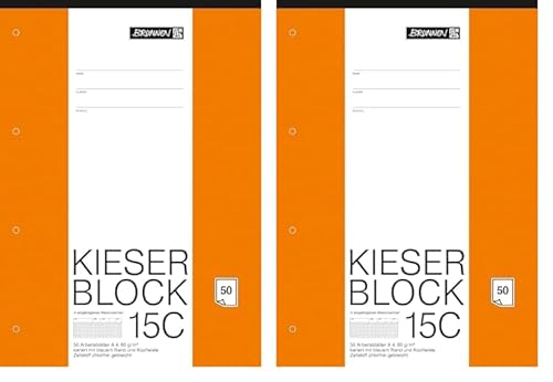 Brunnen Arbeitsblock Kieser Lin 15 A4/50 chlorfrei 5 mm kariert (Packung mit 2) von BRUNNEN