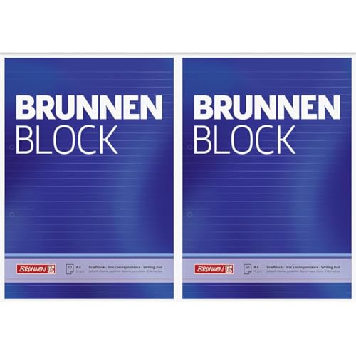 Brunnen Baier & Schneider 1052757 Briefblock/Schreibblock Block (A4, liniert, 50 Blatt, 70 g/m², 2-fach gelocht) (Packung mit 2) von Brunnen