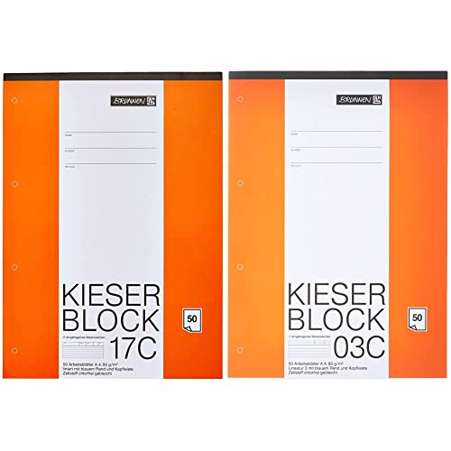 Brunnen Block A4 Kieserblock liniert 50Bl & 1042923 KIESER-Block Lineatur 3 (A4, Weiß, 50 Blatt, blanko, 80 g/m², Klasse 3) von BRUNNEN