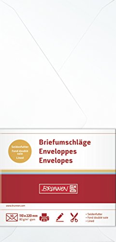 Brunnen Briefumschlag, DIN lang, 110 x 220 mm, gummiert, Papier, 80 g/qm, 10 Umschläge, perlweiß von BRUNNEN
