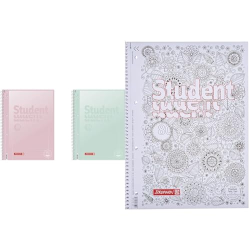 Brunnen Collegeblock Premium Student „Pastell“ A4 Pastellfarben (zufällige Farbe) & 1067427 Notizblock/Collegeblock Student Zenart (A4, kariert Lineatur 28, 90 g/m², 80 Blatt) von BRUNNEN