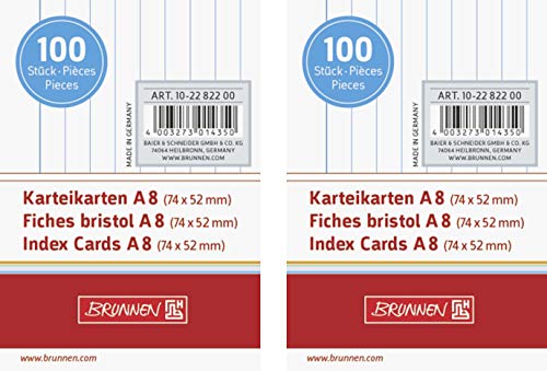 Brunnen Karteikarten, 180 g/m², A8, Querformat, liniert, 200 Stück, Weiß von BRUNNEN