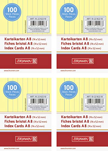 Brunnen Karteikarten, 180 g/m², A8, liniert, gelb, 400 Stück von BRUNNEN