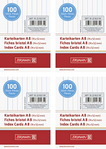 Brunnen Karteikarten, 180 g/m², A8, liniert, weiß, 400 Stück von BRUNNEN