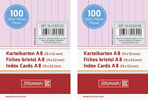 Brunnen Karteikarten 180 g/m², A8, liniert, rot, 200 Stück von BRUNNEN